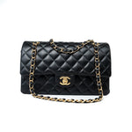 CHANEL Handbag Black Lambskin Quilted Medium Classic Flap Gold Hardware - Redeluxe