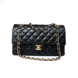 CHANEL Handbag Black Lambskin Quilted Medium Classic Flap Gold Hardware - Redeluxe