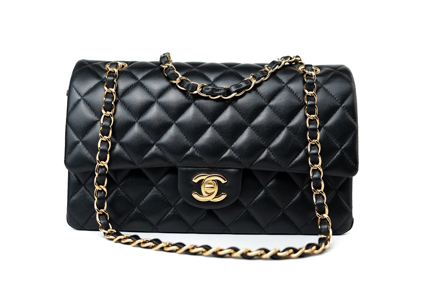 CHANEL Handbag Black Lambskin Quilted Medium Classic Flap Gold Hardware - Redeluxe