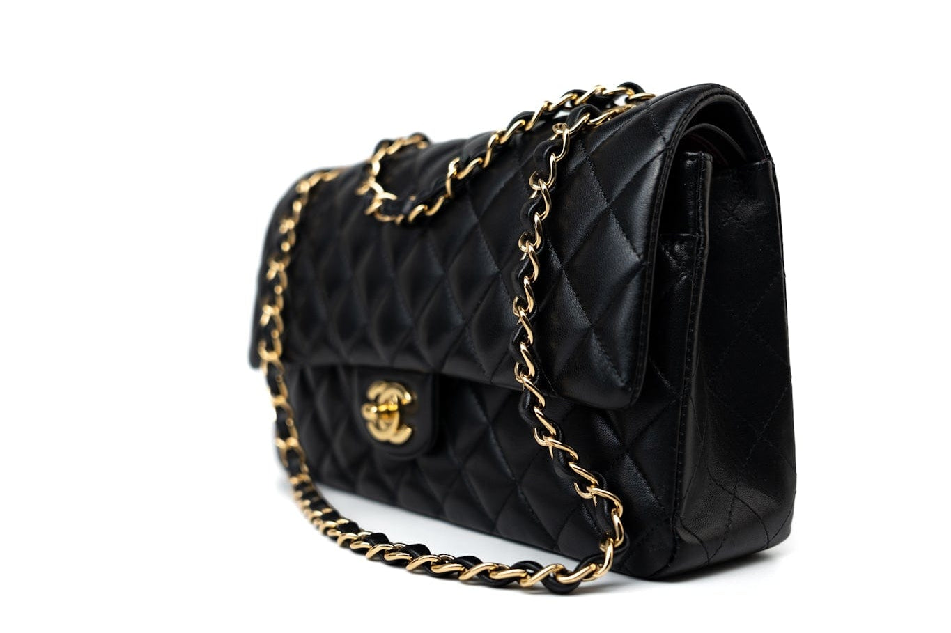CHANEL Handbag Black Lambskin Quilted Medium Classic Flap Gold Hardware - Redeluxe