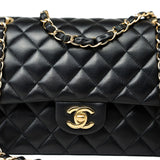 CHANEL Handbag Black Lambskin Quilted Medium Classic Flap Gold Hardware - Redeluxe