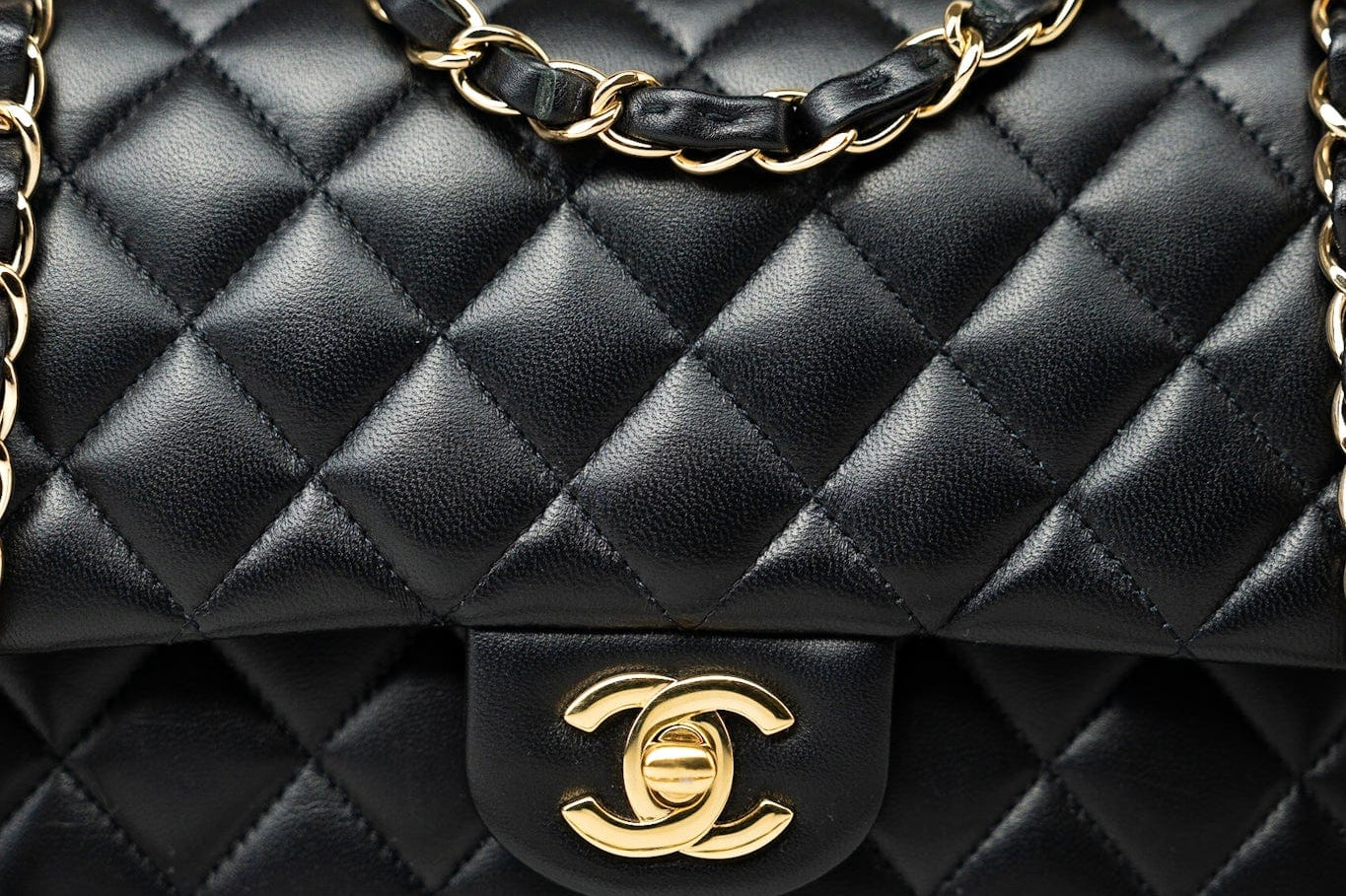 CHANEL Handbag Black Lambskin Quilted Medium Classic Flap Gold Hardware - Redeluxe