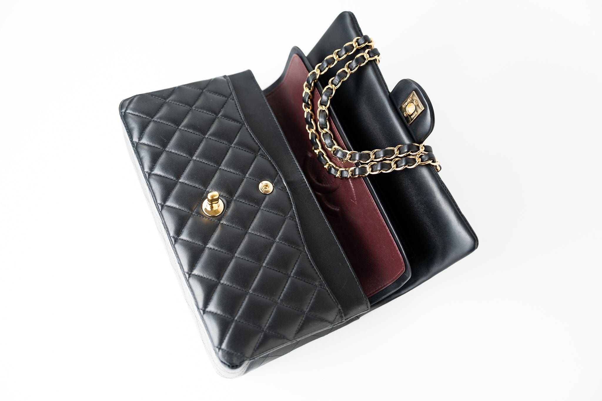 CHANEL Handbag Black Lambskin Quilted Medium Classic Flap Gold Hardware - Redeluxe
