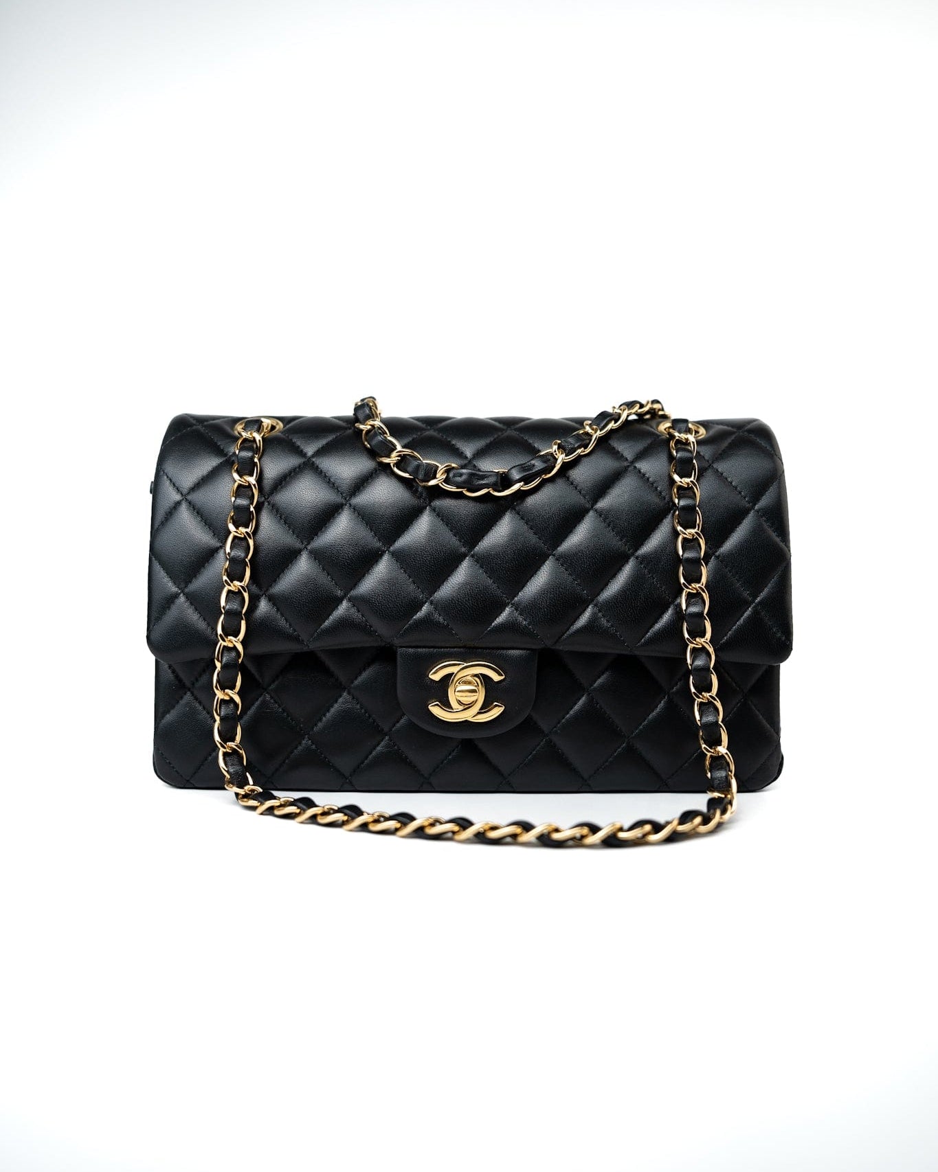 CHANEL Handbag Black Lambskin Quilted Medium Classic Flap Gold Hardware - Redeluxe