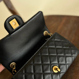 CHANEL Handbag Black Lambskin Quilted Mini Rectangular CC Pearl Crush Single Flap AGHW - Redeluxe