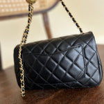 CHANEL Handbag Black Lambskin Quilted Mini Rectangular CC Pearl Crush Single Flap AGHW - Redeluxe