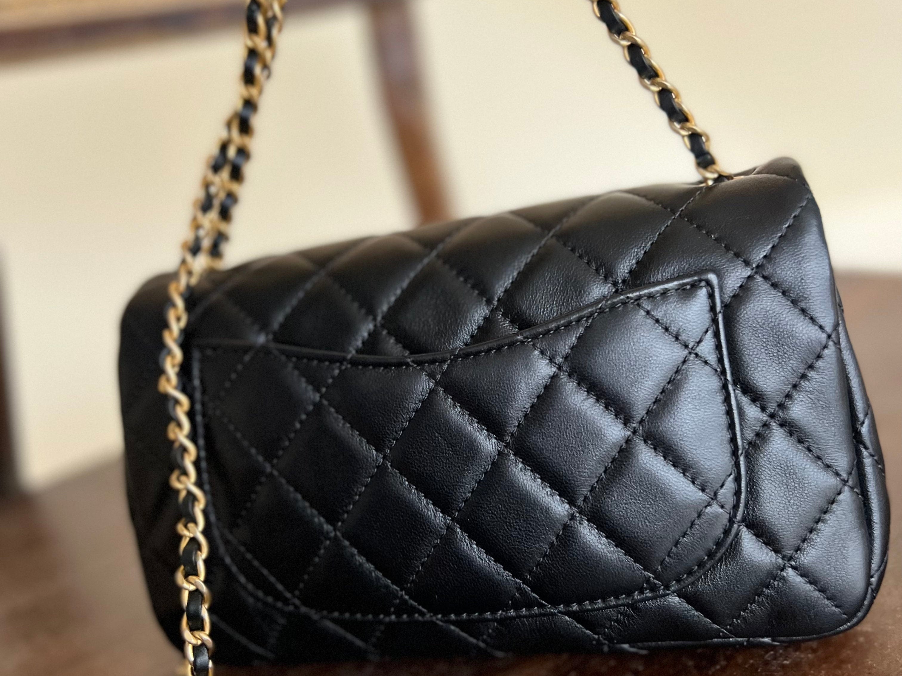 CHANEL Handbag Black Lambskin Quilted Mini Rectangular CC Pearl Crush Single Flap AGHW - Redeluxe