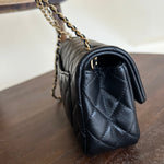 CHANEL Handbag Black Lambskin Quilted Mini Rectangular CC Pearl Crush Single Flap AGHW - Redeluxe