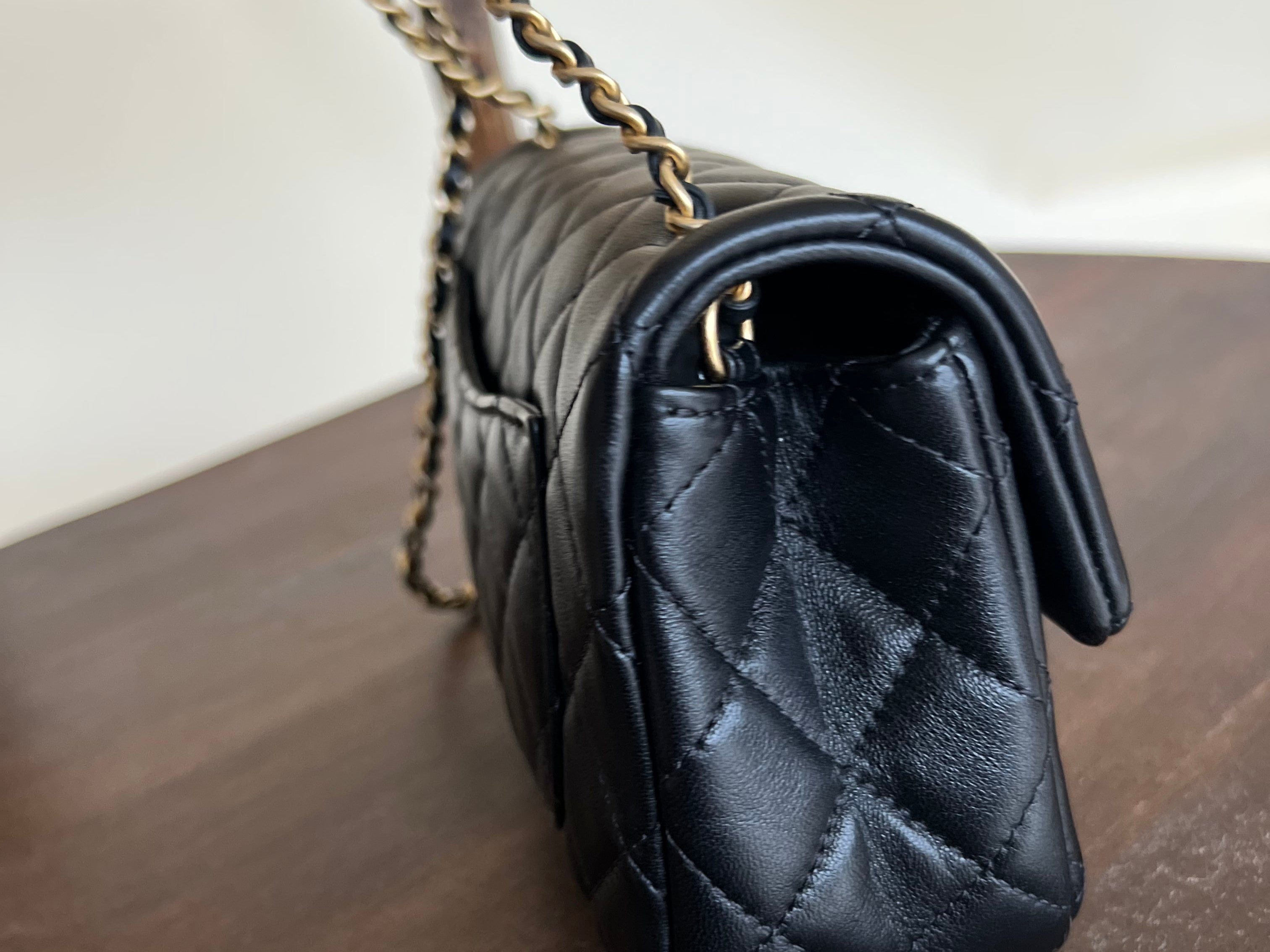 CHANEL Handbag Black Lambskin Quilted Mini Rectangular CC Pearl Crush Single Flap AGHW - Redeluxe