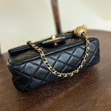 CHANEL Handbag Black Lambskin Quilted Mini Rectangular CC Pearl Crush Single Flap AGHW - Redeluxe