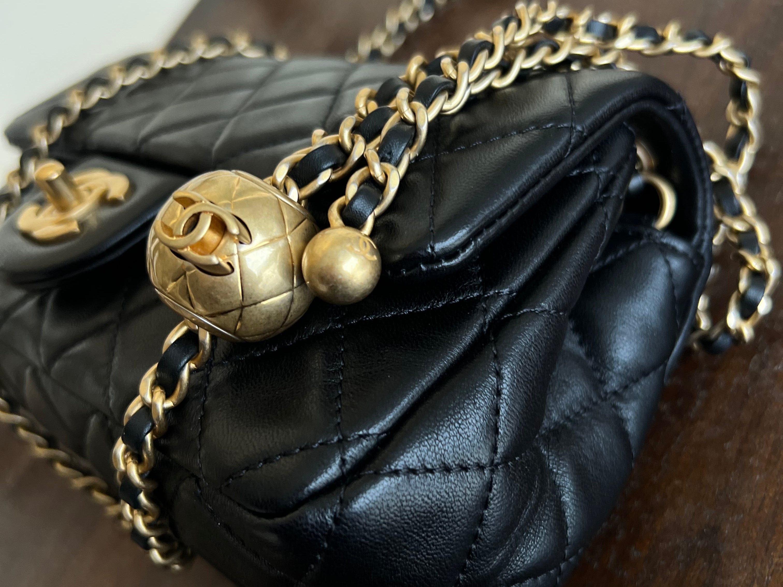 CHANEL Handbag Black Lambskin Quilted Mini Rectangular CC Pearl Crush Single Flap AGHW - Redeluxe