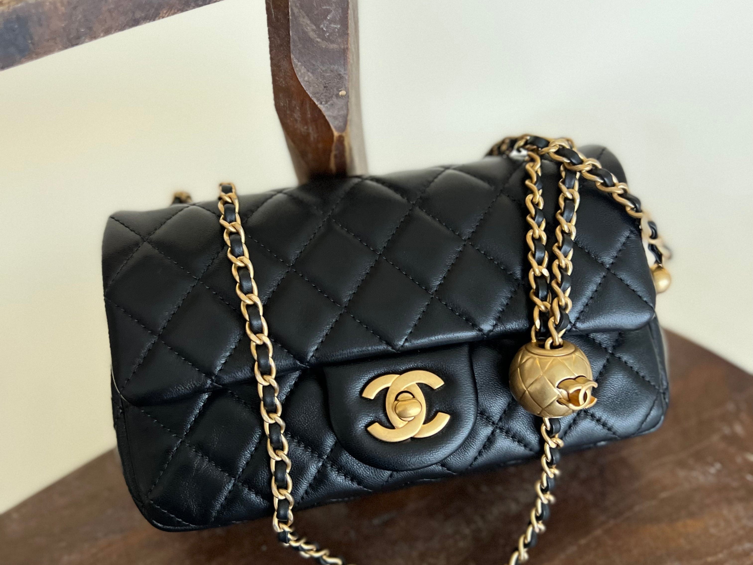 CHANEL Handbag Black Lambskin Quilted Mini Rectangular CC Pearl Crush Single Flap AGHW - Redeluxe