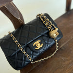 CHANEL Handbag Black Lambskin Quilted Mini Rectangular CC Pearl Crush Single Flap AGHW - Redeluxe