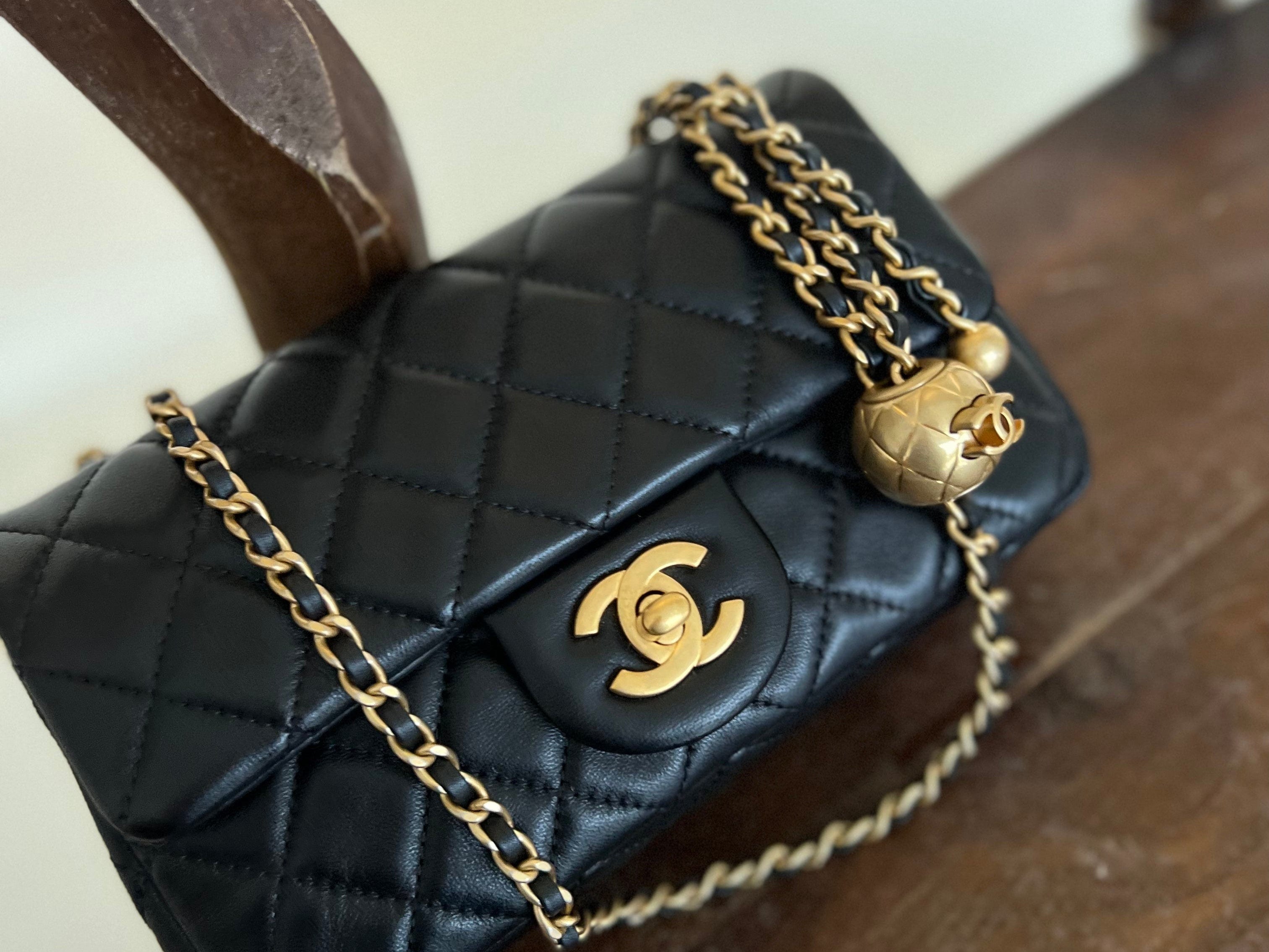 CHANEL Handbag Black Lambskin Quilted Mini Rectangular CC Pearl Crush Single Flap AGHW - Redeluxe