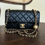 CHANEL Handbag Black Lambskin Quilted Mini Rectangular CC Pearl Crush Single Flap AGHW - Redeluxe
