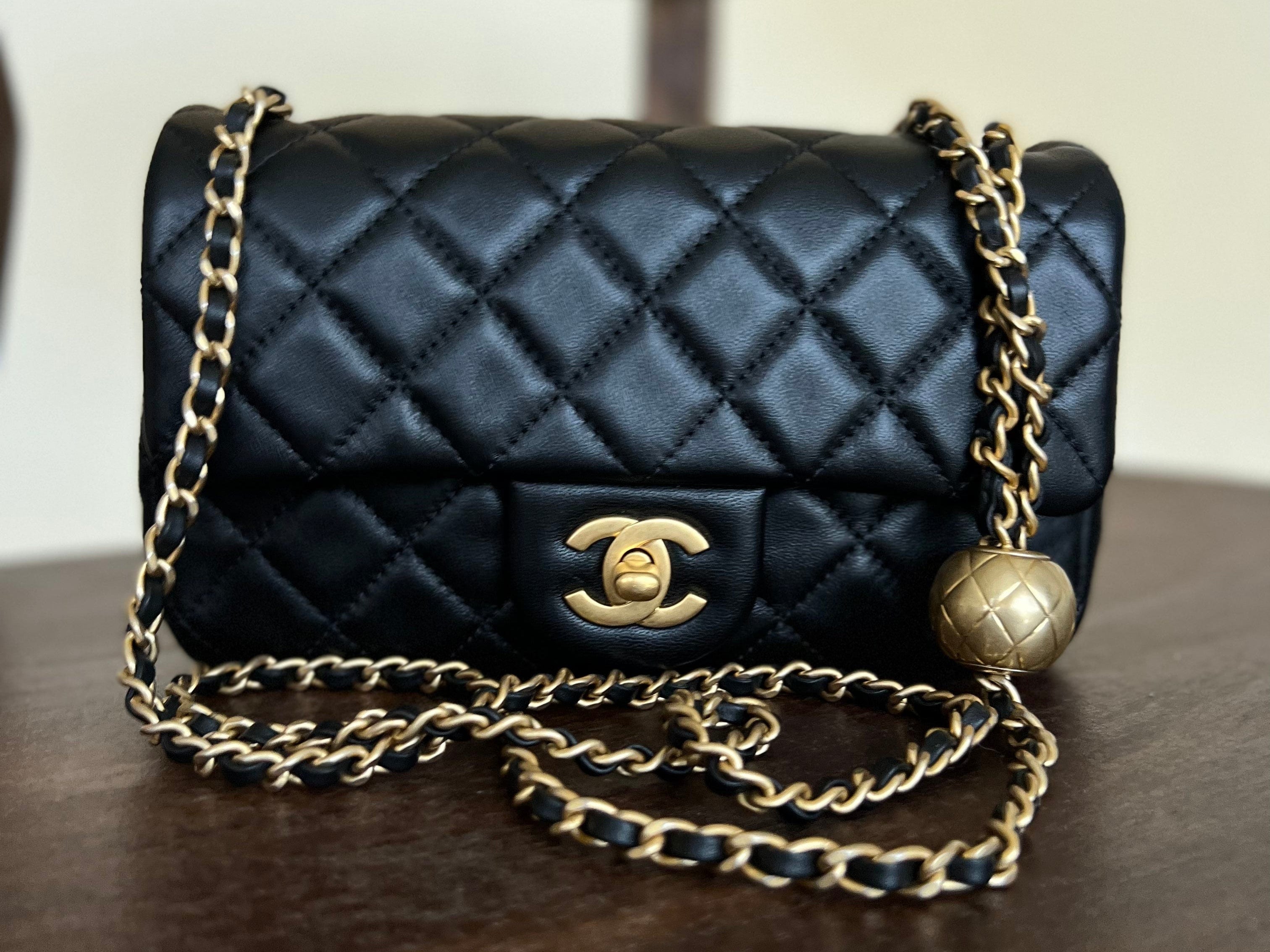 CHANEL Handbag Black Lambskin Quilted Mini Rectangular CC Pearl Crush Single Flap AGHW - Redeluxe