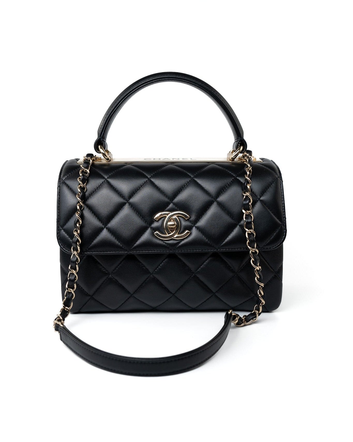 CHANEL Handbag Black Lambskin Quilted Trendy CC Small Light Gold Hardware - Redeluxe
