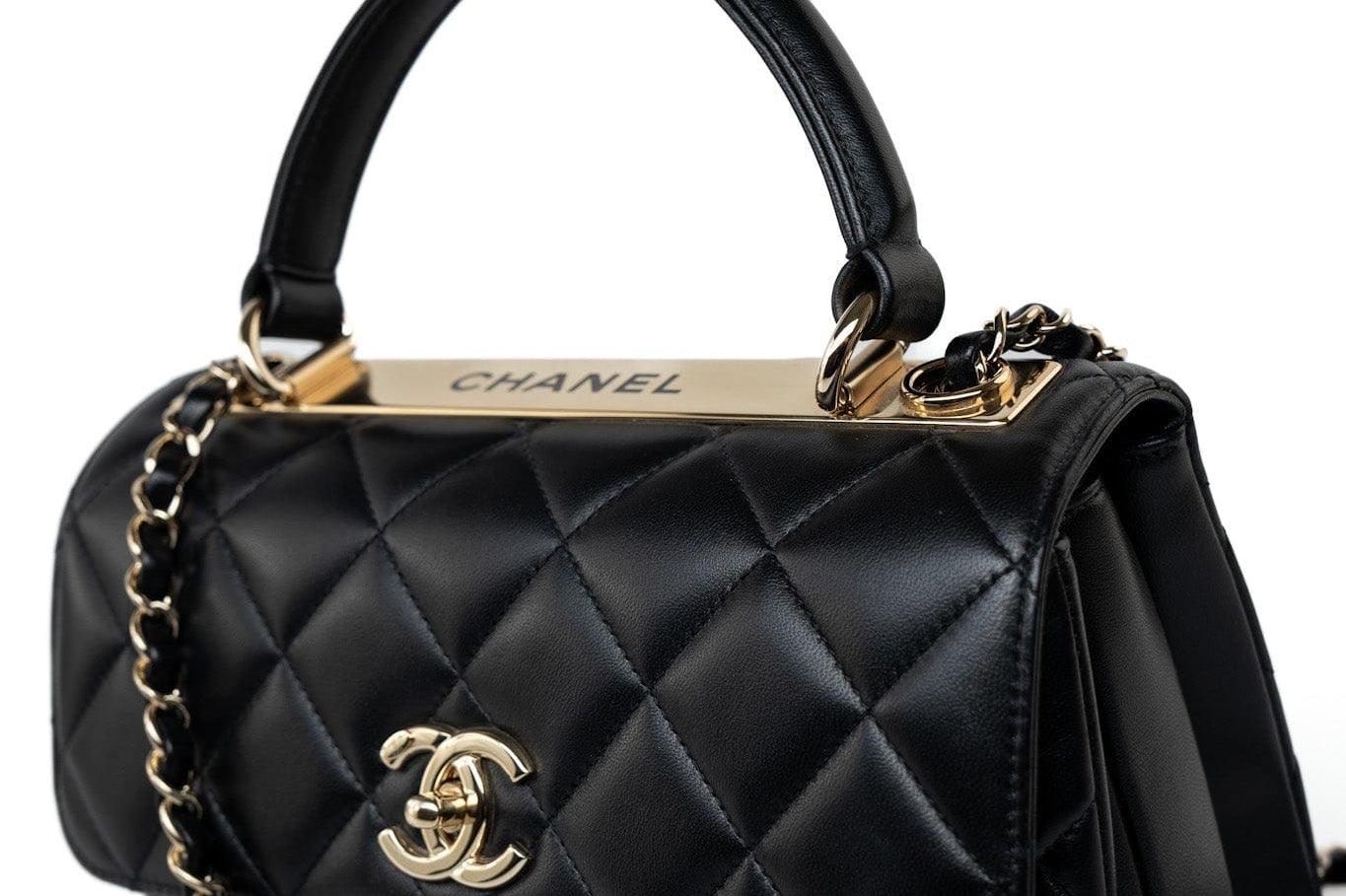 CHANEL Handbag Black Lambskin Quilted Trendy CC Small Light Gold Hardware - Redeluxe