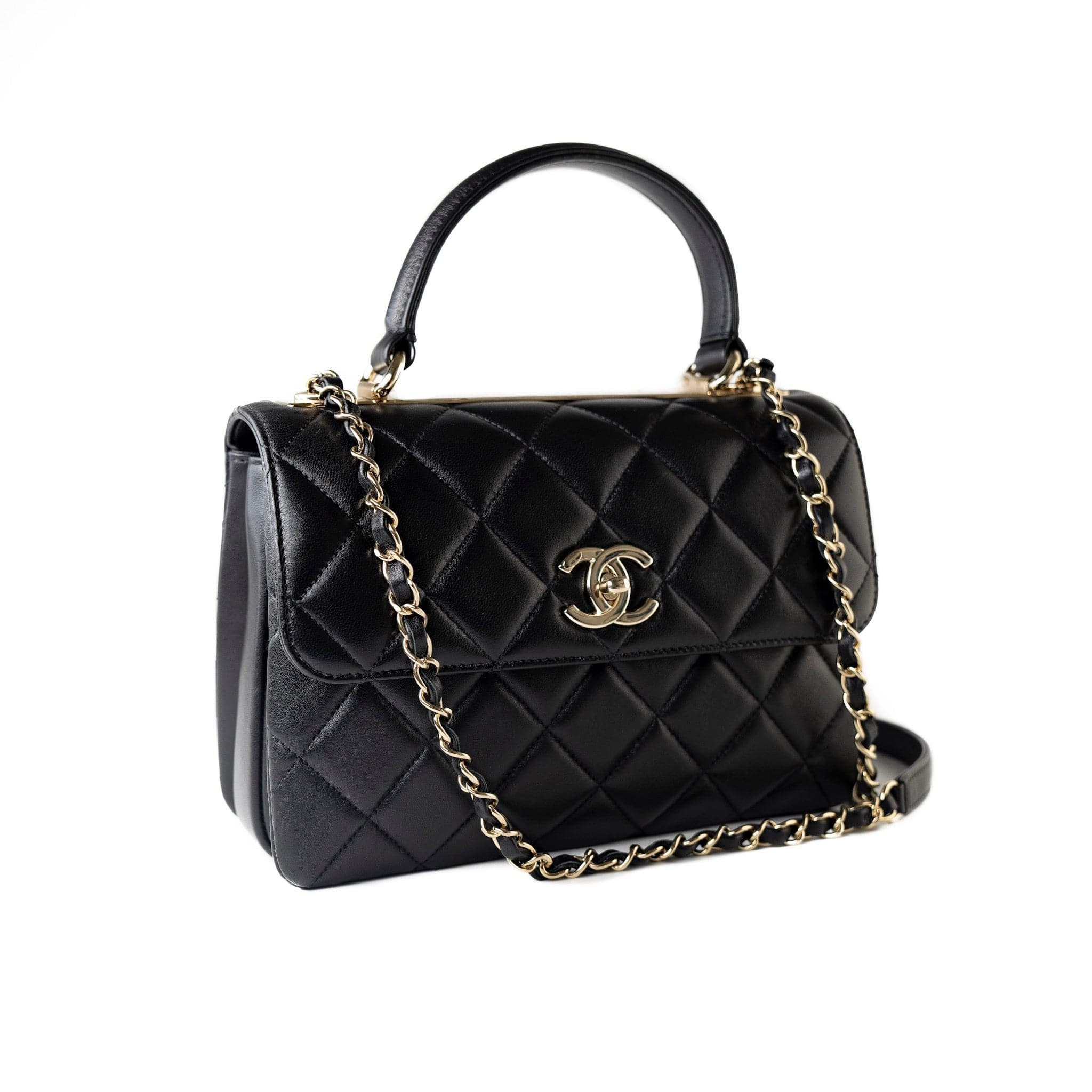 CHANEL Handbag Black Lambskin Quilted Trendy CC Small Light Gold Hardware - Redeluxe