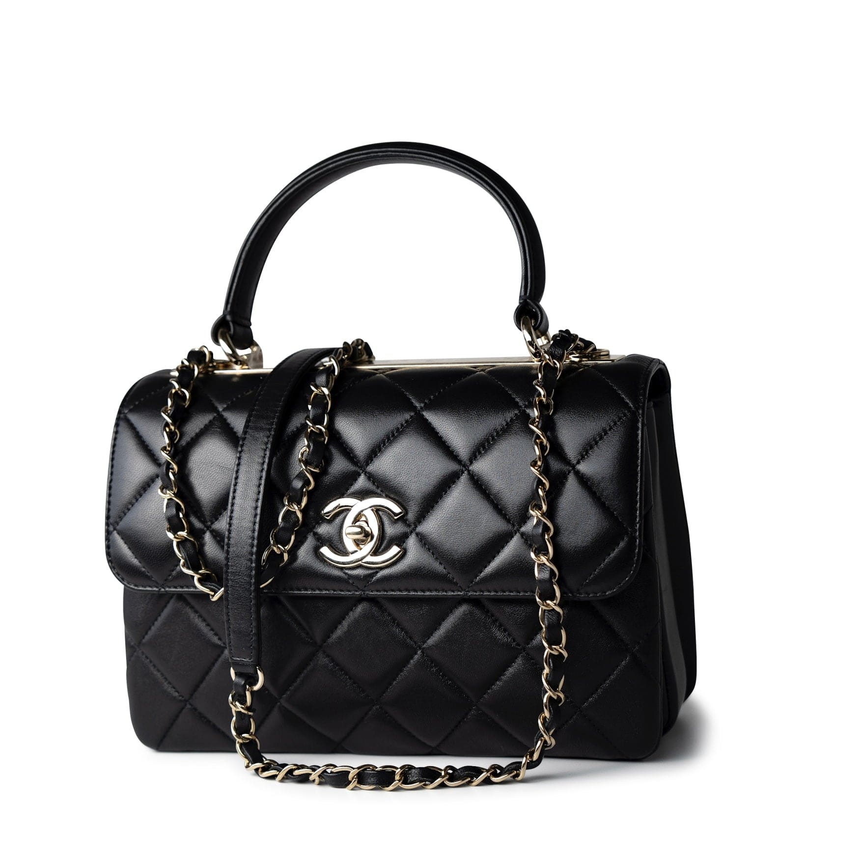 CHANEL Handbag Black Lambskin Quilted Trendy CC Small Light Gold Hardware - Redeluxe