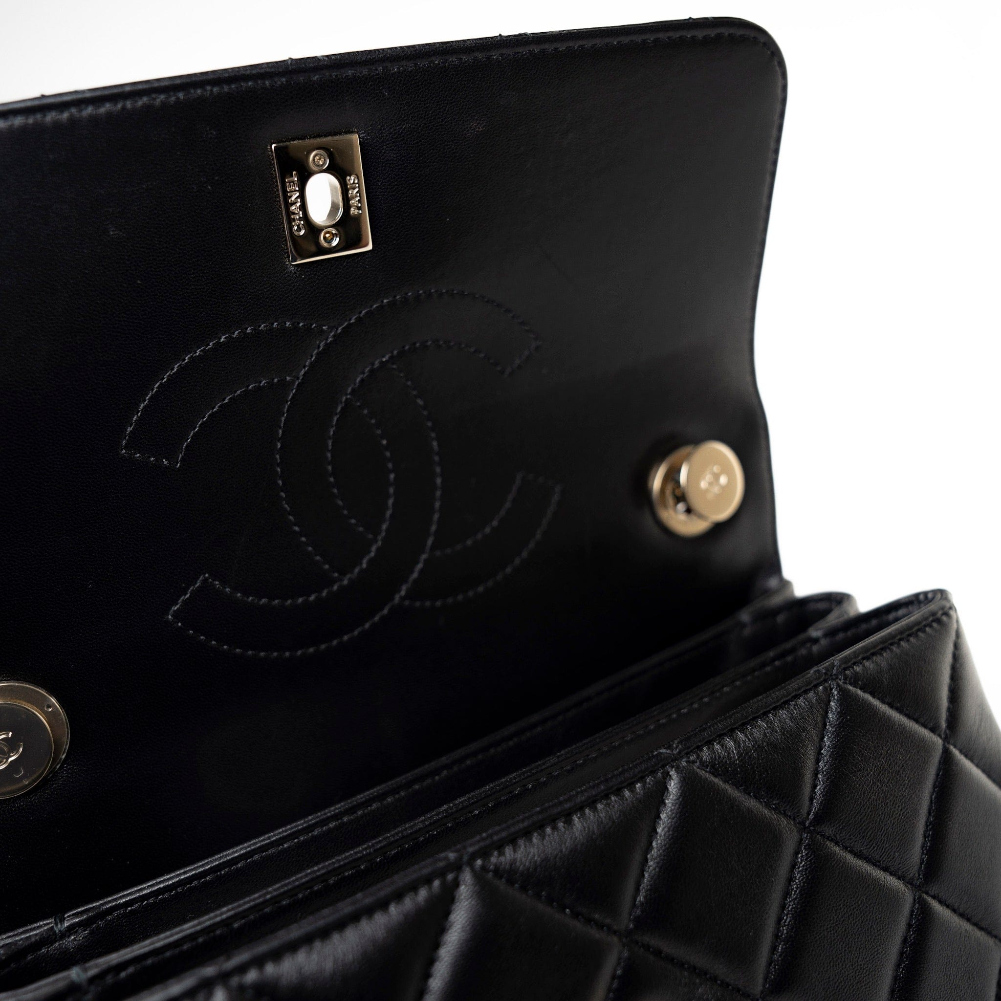 CHANEL Handbag Black Lambskin Quilted Trendy CC Small Light Gold Hardware - Redeluxe
