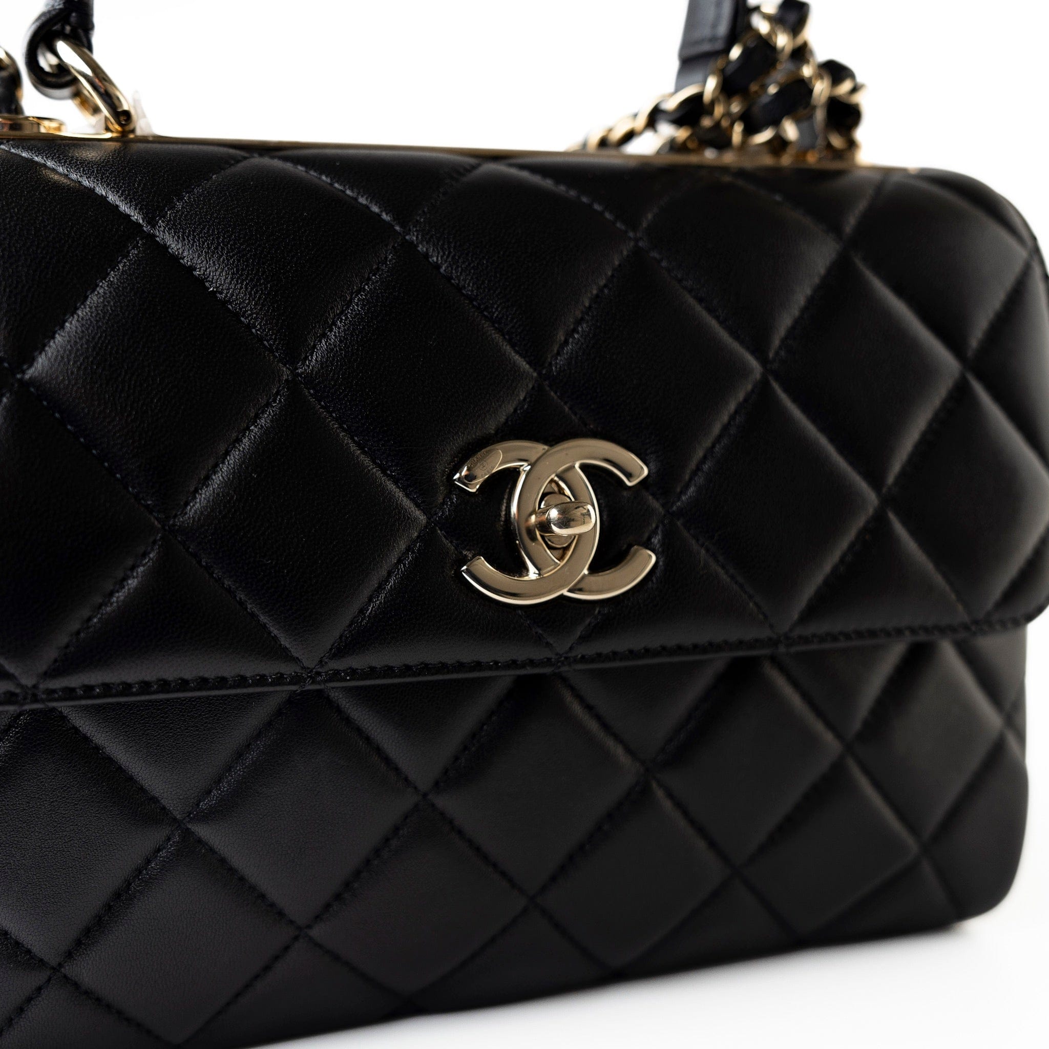CHANEL Handbag Black Lambskin Quilted Trendy CC Small Light Gold Hardware - Redeluxe