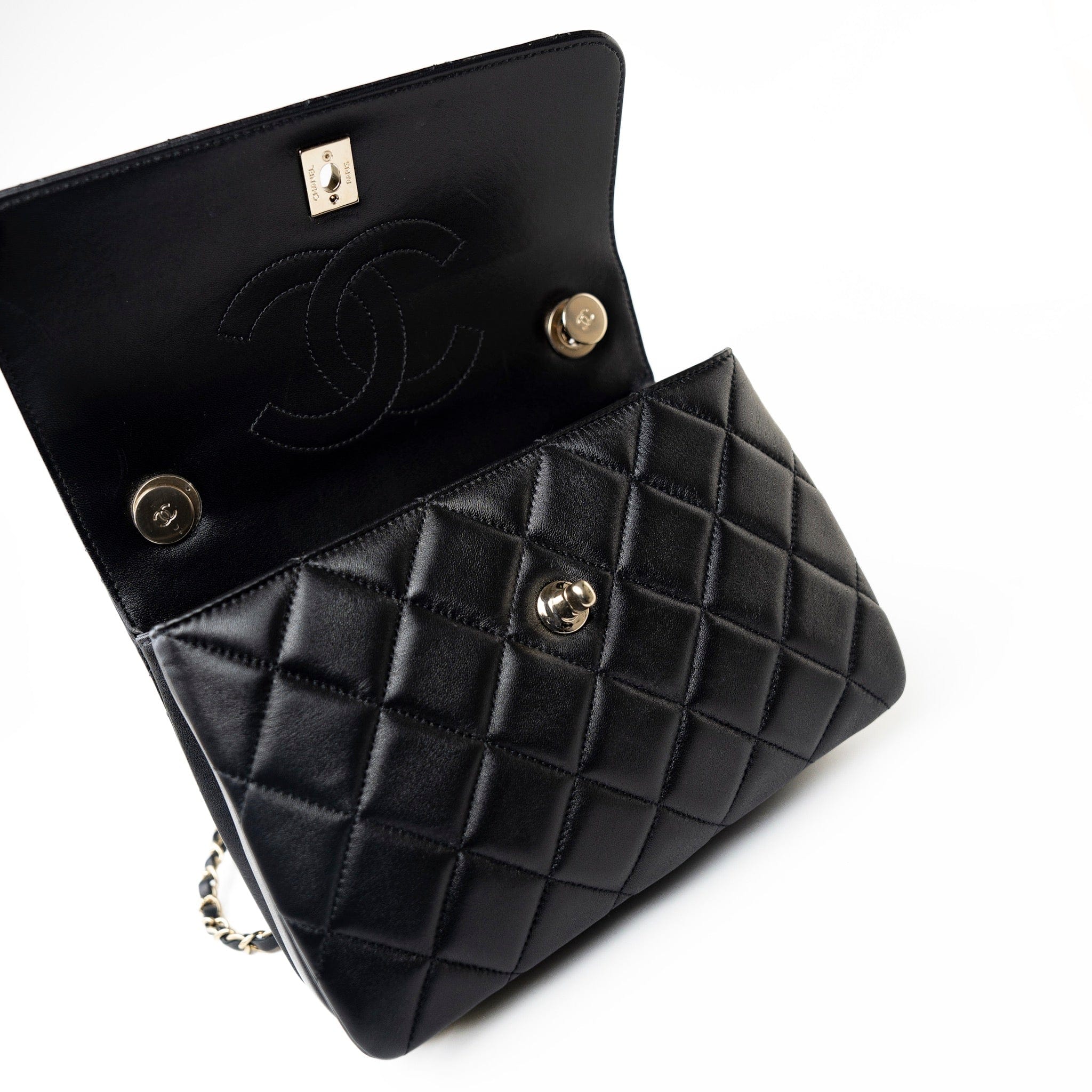 CHANEL Handbag Black Lambskin Quilted Trendy CC Small Light Gold Hardware - Redeluxe
