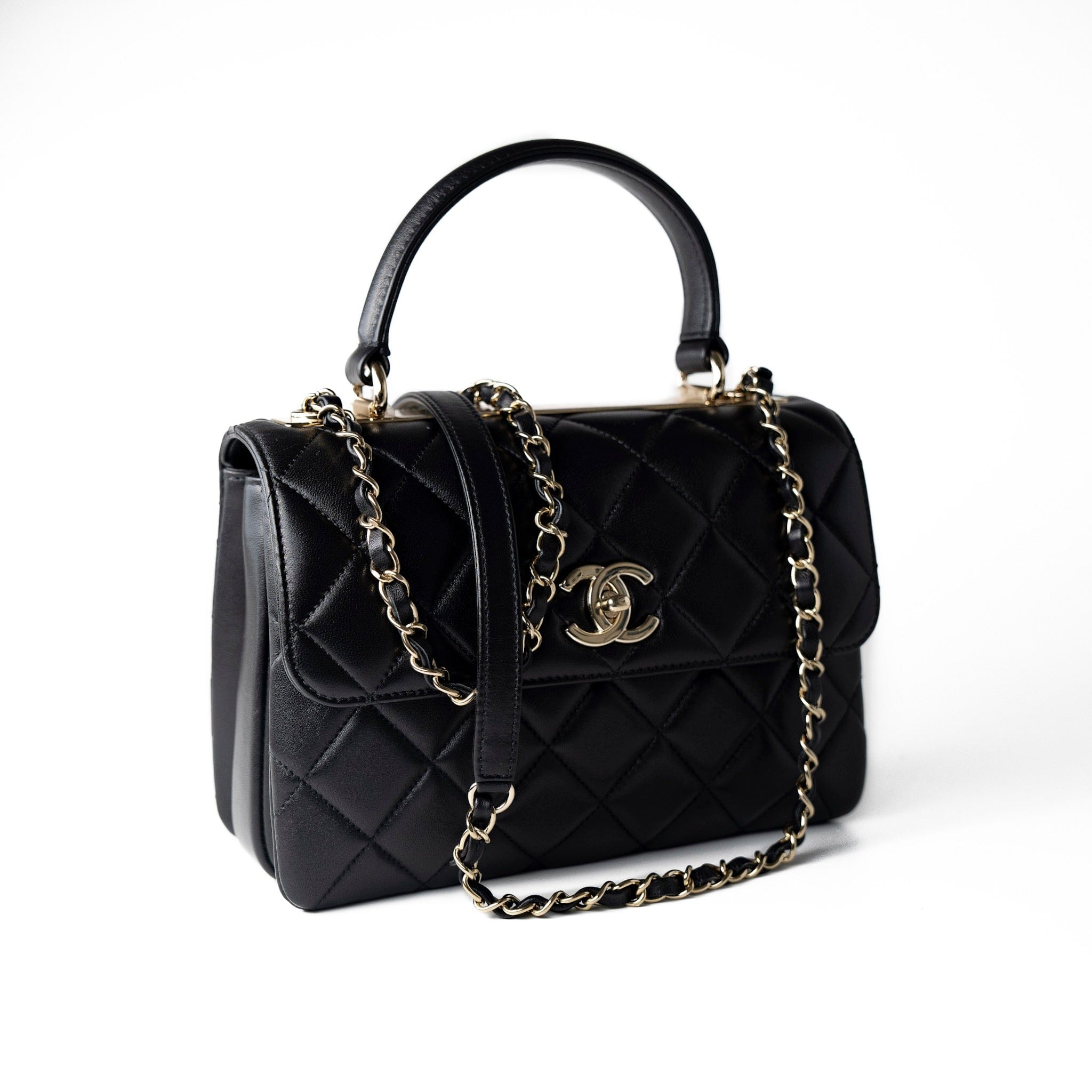 CHANEL Handbag Black Lambskin Quilted Trendy CC Small Light Gold Hardware - Redeluxe