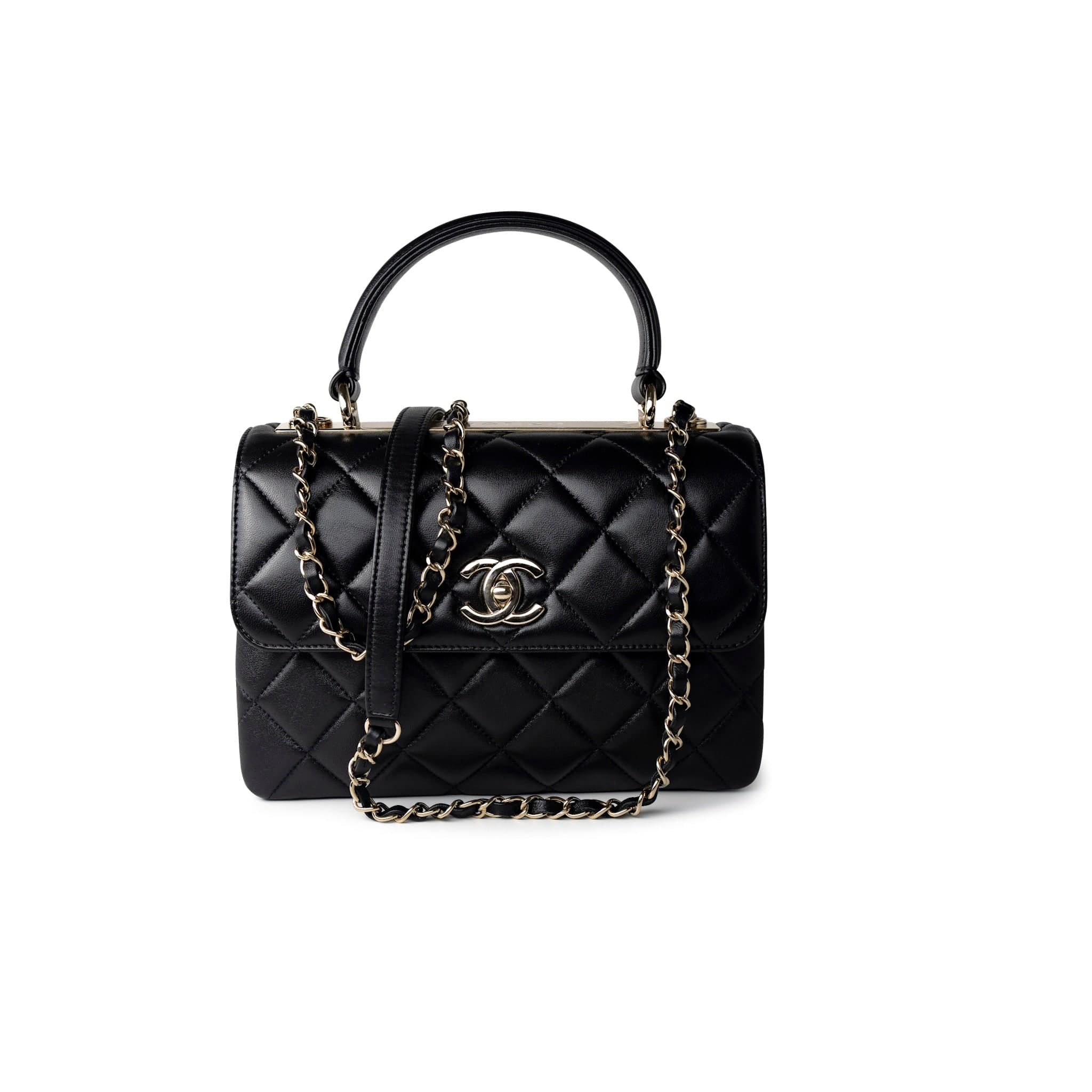 CHANEL Handbag Black Lambskin Quilted Trendy CC Small Light Gold Hardware - Redeluxe