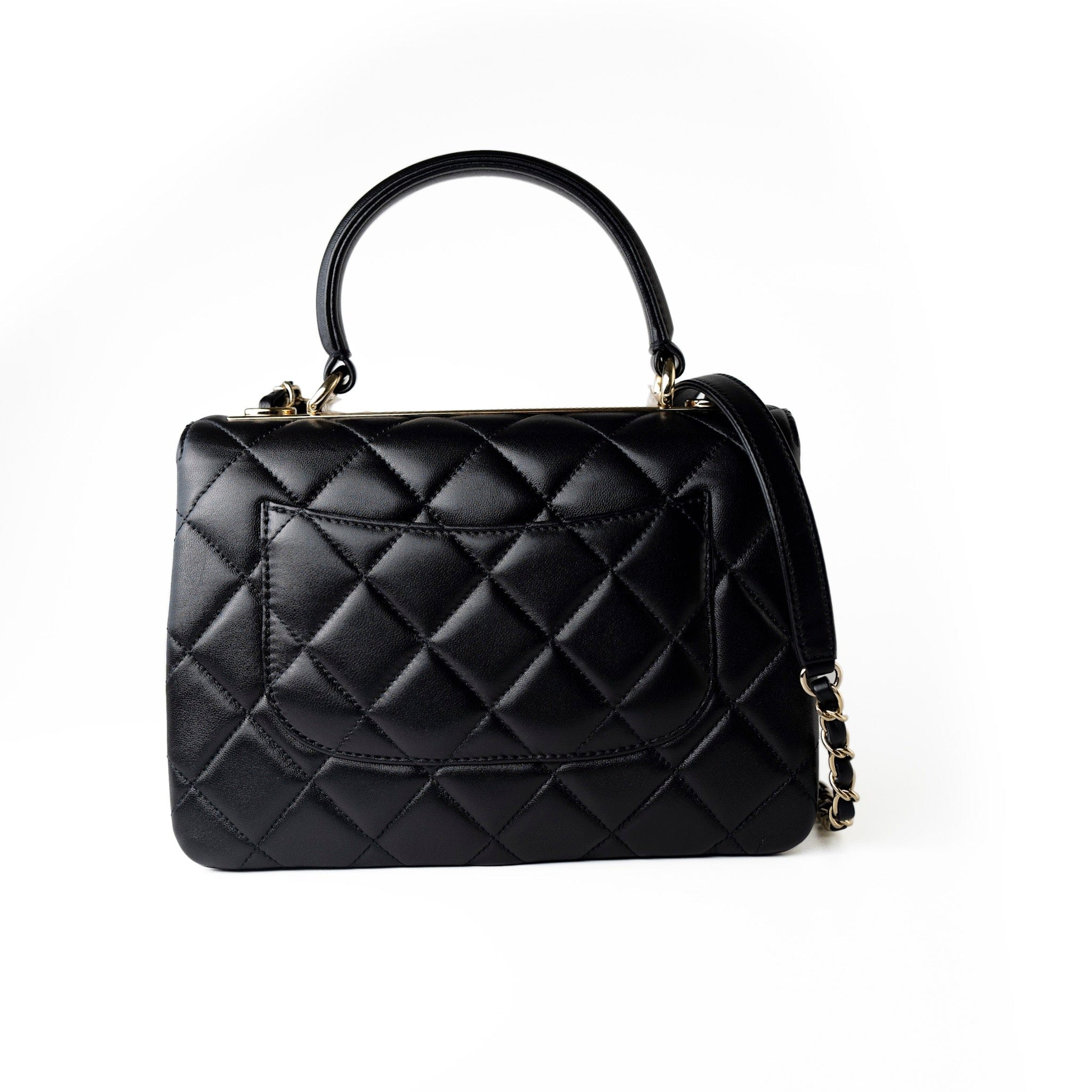 CHANEL Handbag Black Lambskin Quilted Trendy CC Small Light Gold Hardware - Redeluxe