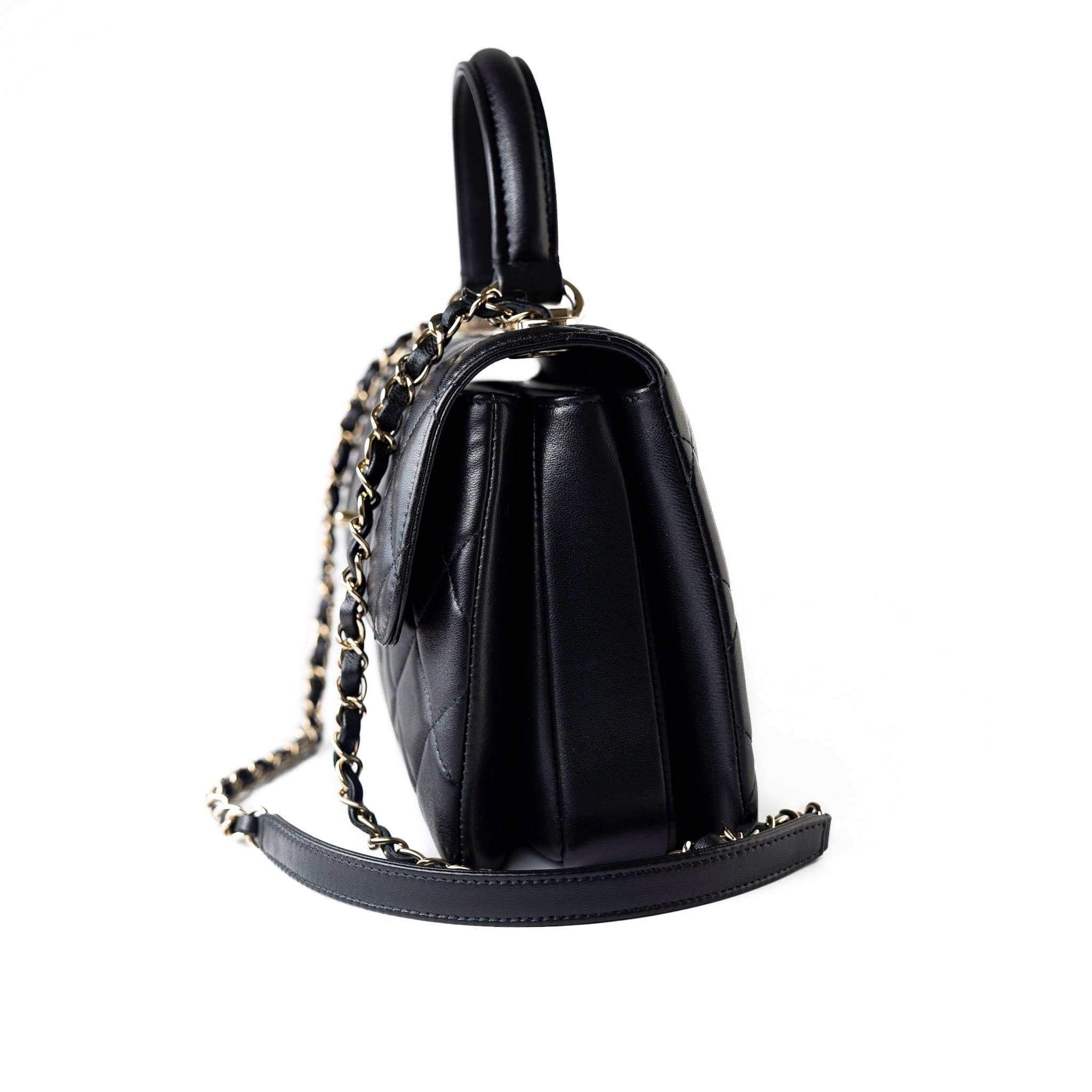 CHANEL Handbag Black Lambskin Quilted Trendy CC Small Light Gold Hardware - Redeluxe