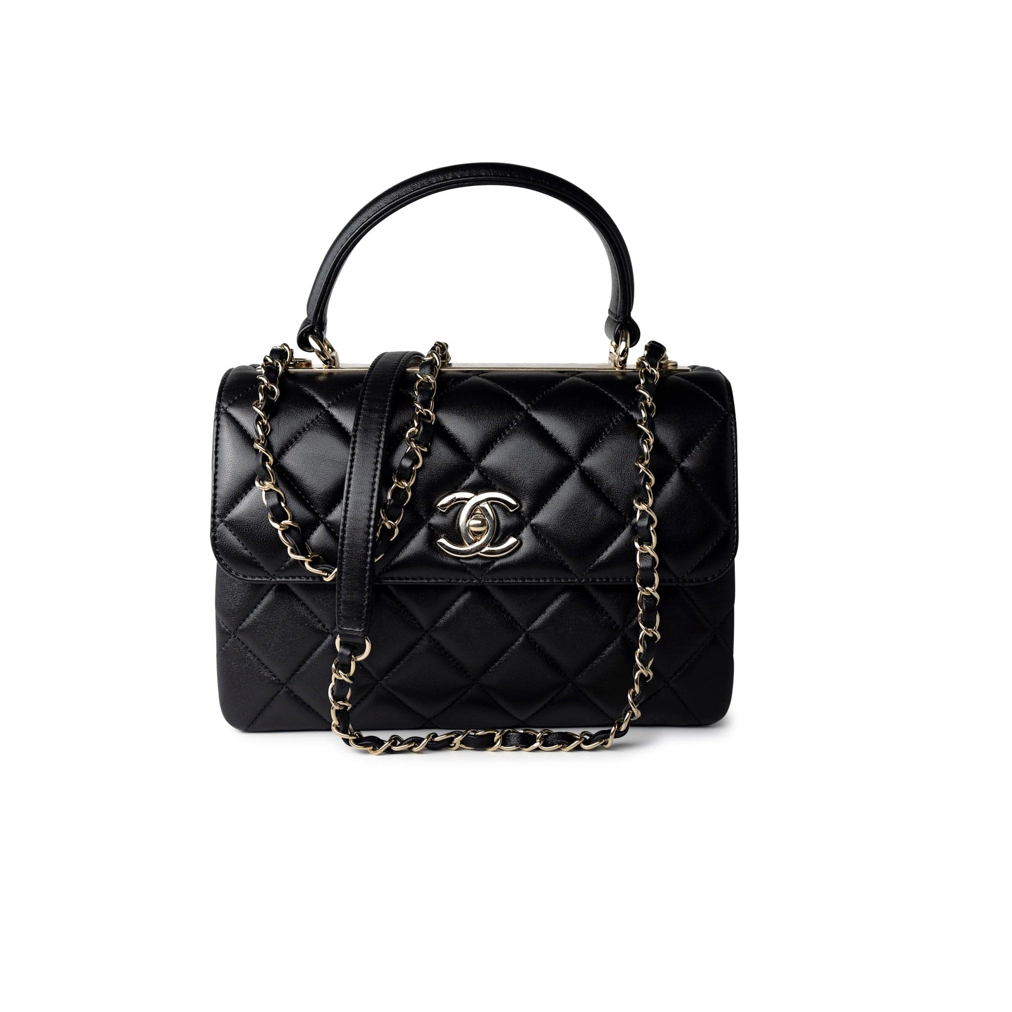 CHANEL Handbag Black Lambskin Quilted Trendy CC Small Light Gold Hardware - Redeluxe