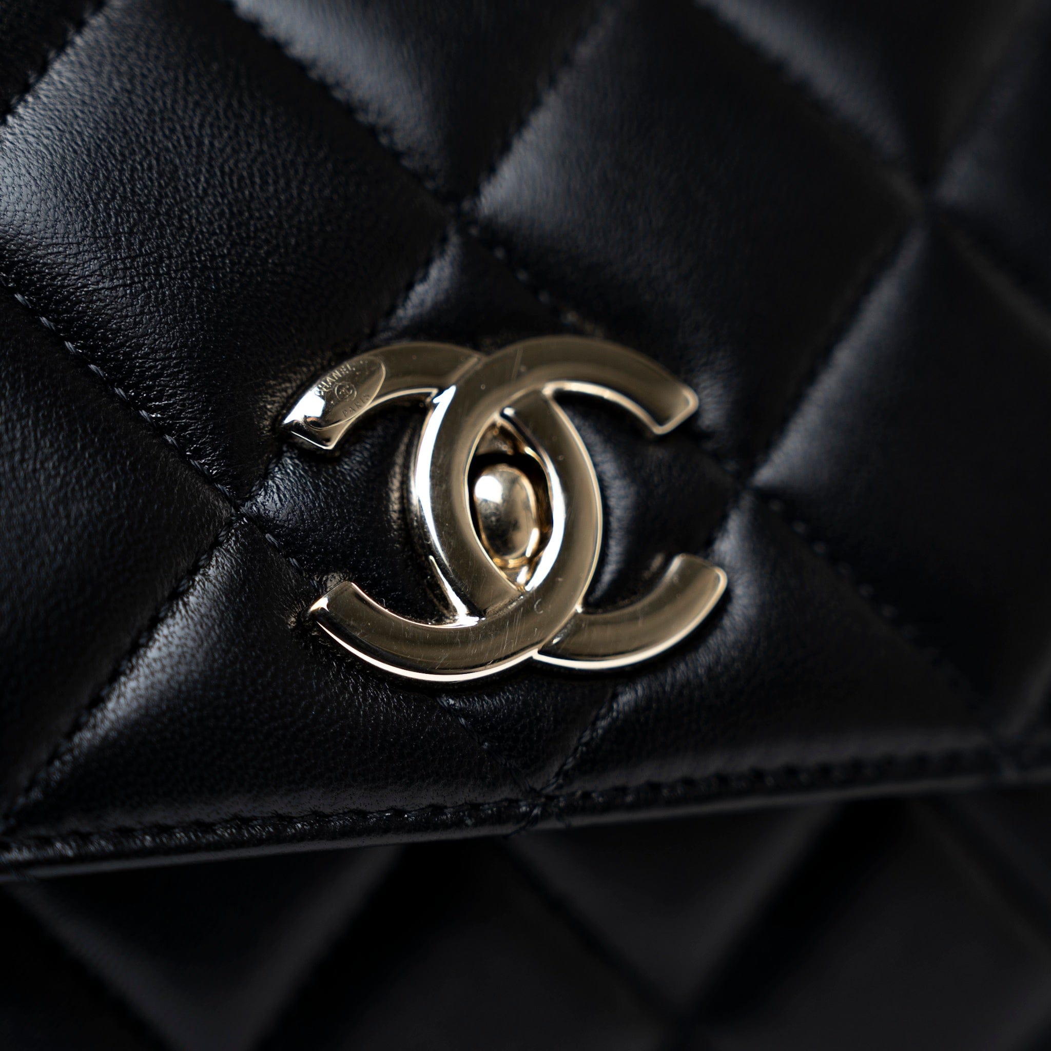 CHANEL Handbag Black Lambskin Quilted Trendy CC Small Light Gold Hardware - Redeluxe