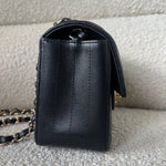 CHANEL Handbag Black Mini Rectangular Lambskin Chevron Light Gold Hardware - Redeluxe
