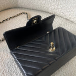CHANEL Handbag Black Mini Rectangular Lambskin Chevron Light Gold Hardware - Redeluxe