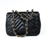CHANEL Handbag Black Mini Square Black Lambskin Chevron Flap LGHW - Redeluxe