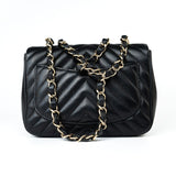 CHANEL Handbag Black Mini Square Black Lambskin Chevron Flap LGHW - Redeluxe
