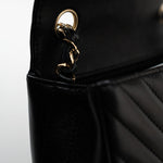 CHANEL Handbag Black Mini Square Black Lambskin Chevron Flap LGHW - Redeluxe