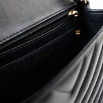 CHANEL Handbag Black Mini Square Black Lambskin Chevron Flap LGHW - Redeluxe