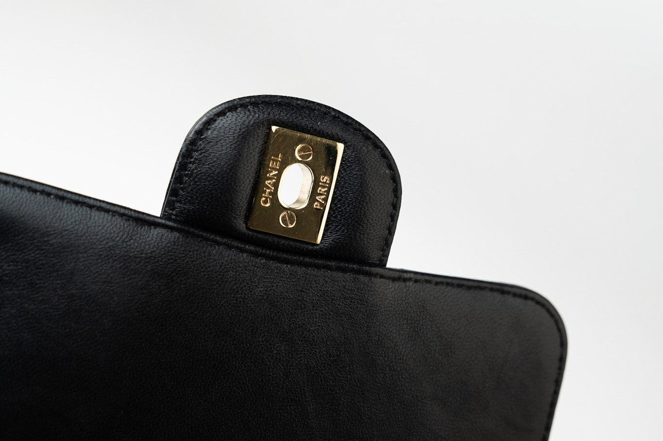 CHANEL Handbag Black Mini Square Black Lambskin Chevron Flap LGHW - Redeluxe