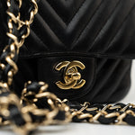 CHANEL Handbag Black Mini Square Black Lambskin Chevron Flap LGHW - Redeluxe