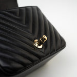 CHANEL Handbag Black Mini Square Black Lambskin Chevron Flap LGHW - Redeluxe