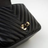 CHANEL Handbag Black Mini Square Black Lambskin Chevron Flap LGHW - Redeluxe