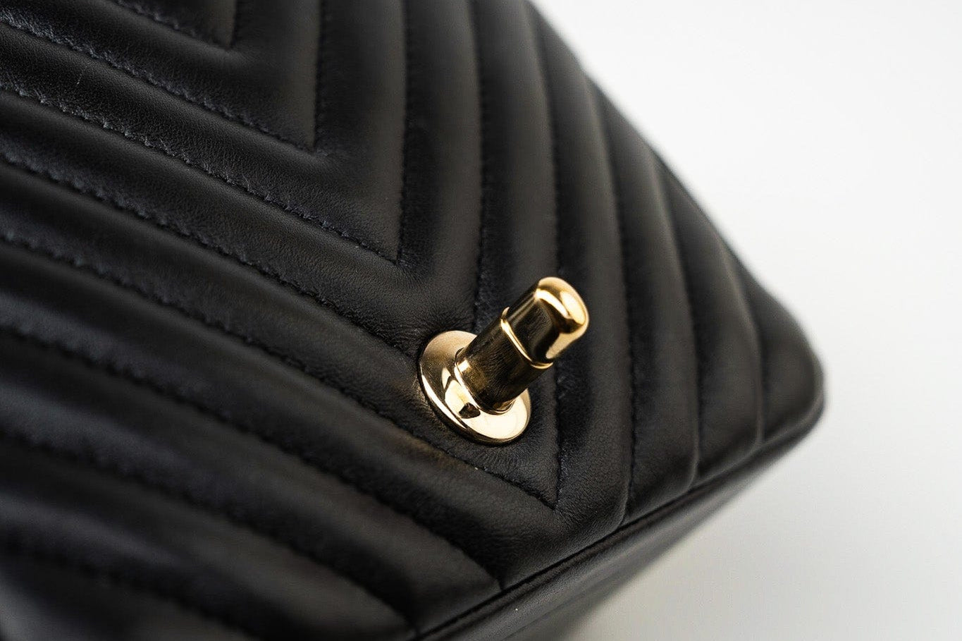 CHANEL Handbag Black Mini Square Black Lambskin Chevron Flap LGHW - Redeluxe