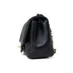 CHANEL Handbag Black Mini Square Black Lambskin Chevron Flap LGHW - Redeluxe