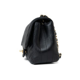 CHANEL Handbag Black Mini Square Black Lambskin Chevron Flap LGHW - Redeluxe