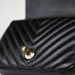 CHANEL Handbag Black Mini Square Black Lambskin Chevron Flap LGHW - Redeluxe