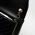 CHANEL Handbag Black Mini Square Black Lambskin Chevron Flap LGHW - Redeluxe