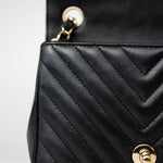 CHANEL Handbag Black Mini Square Black Lambskin Chevron Flap LGHW - Redeluxe