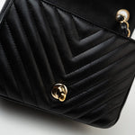 CHANEL Handbag Black Mini Square Black Lambskin Chevron Flap LGHW - Redeluxe